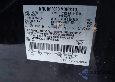 2021 Ford Edge Sel z USA, uszkodzony, nr VIN 2FMPK4J97MBA38760